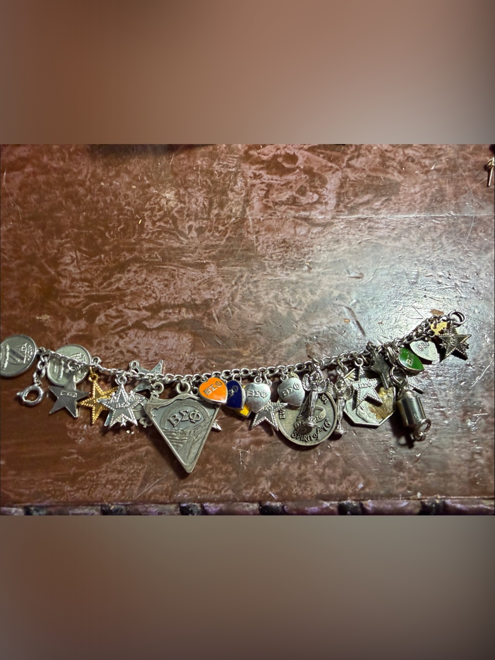 Silver-Tone Charm Bracelet with Blue, Orange, Green Enamel Accents